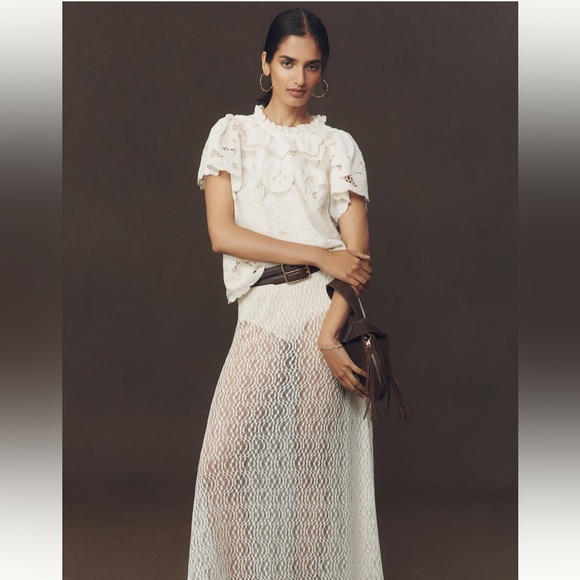 Anthropologie The Lainie High Neck Lace Cutwork Blouse (New with Tags, Small) - Picture 1 of 9